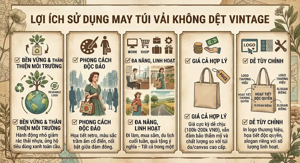 May Túi Vải Không Dệt Theo Phong Cách Vintage – Xu Hướng Xanh Cổ Điển Đang "Gây Bão" - May túi vải không dệt May Túi Vải Không Dệt Theo Phong Cách Vintage – Xu Hướng Xanh Cổ Điển Đang "Gây Bão" - May túi vải không dệt