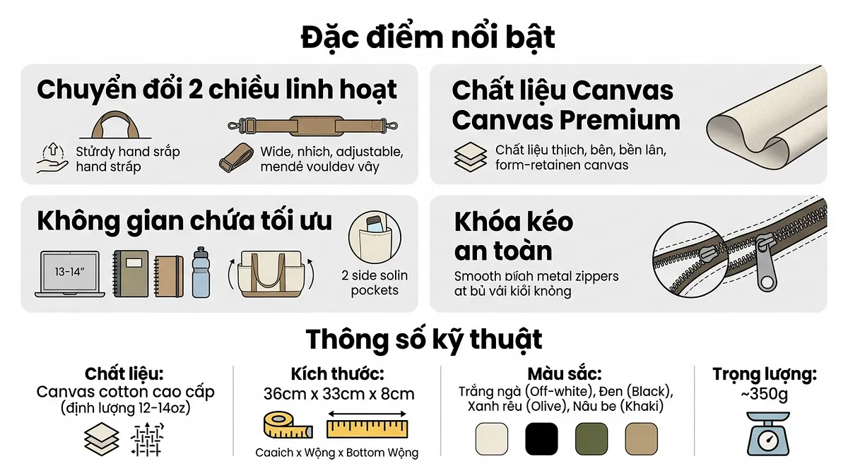 Túi Canvas Đa Năng 2-Way Túi Canvas Đa Năng 2-Way