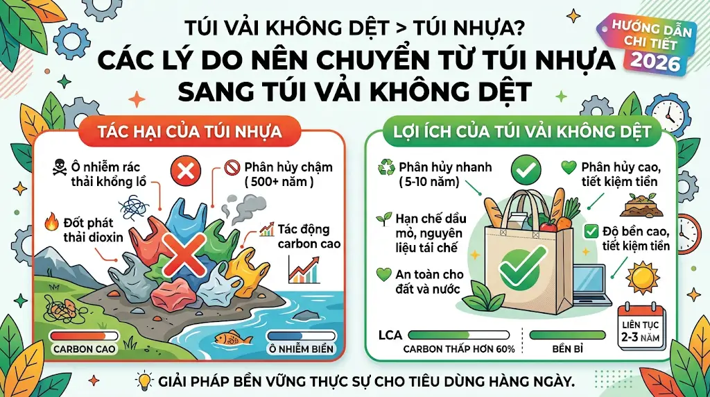 Các lý do nên chuyển từ túi nhựa sang túi vải không dệt – Hướng dẫn chi tiết 2026 - túi nhựa sang túi vải không dệt