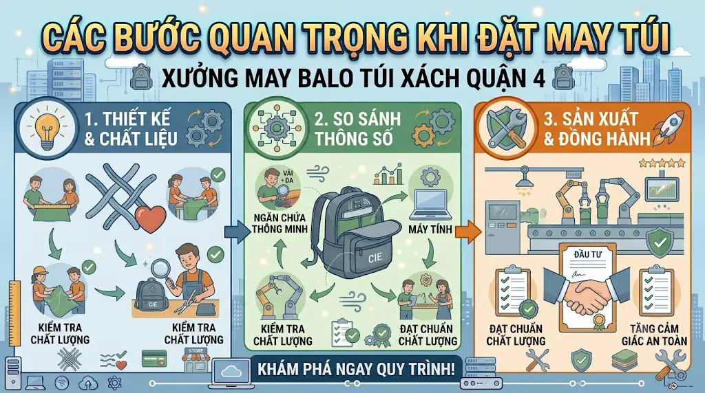 Các bước quan trọng khi bạn đặt may túi ở những xưởng may balo túi xách quận 4 - xưởng may balo túi xách quận 4